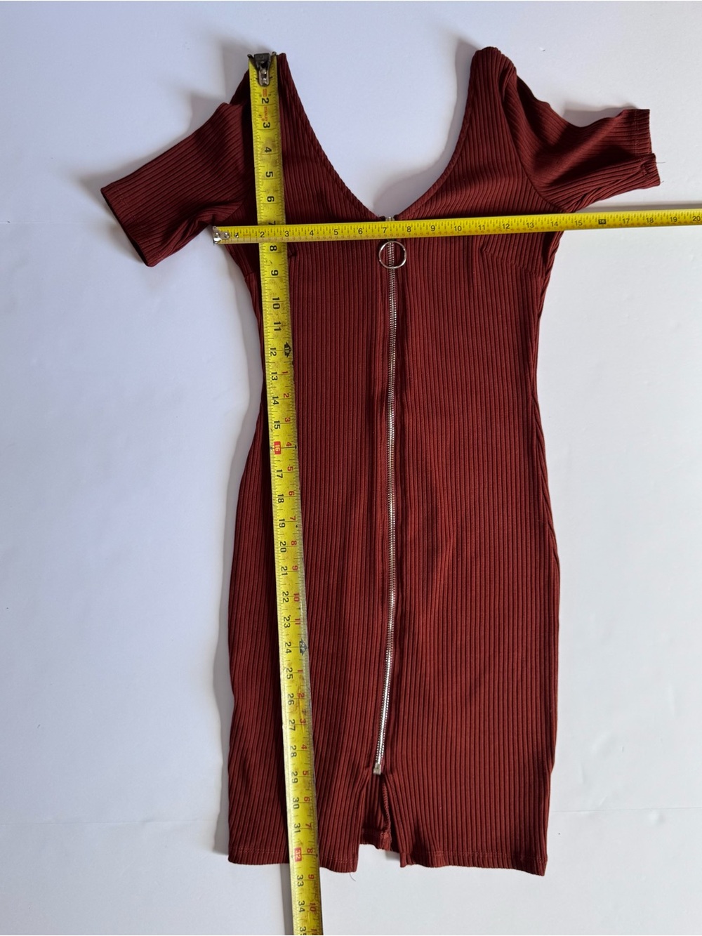 iris Brown Ribbed Zip-Front Mini Dress,size small - Picture 4 of 7